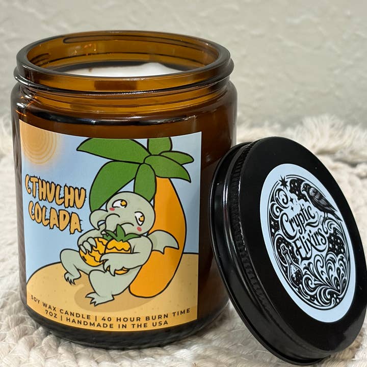 Cthulhu Colada Pineapple Coconut Handmade Scented Candle for wholesale by Cryptic Paper Co.