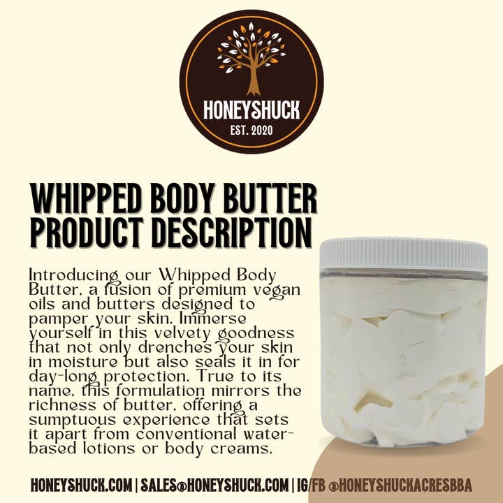 Honeyshuck Acres, LLC - Wholesale Body Balm/Butter - Whipped Body Butter | Unlabeled | 8 oz Jar