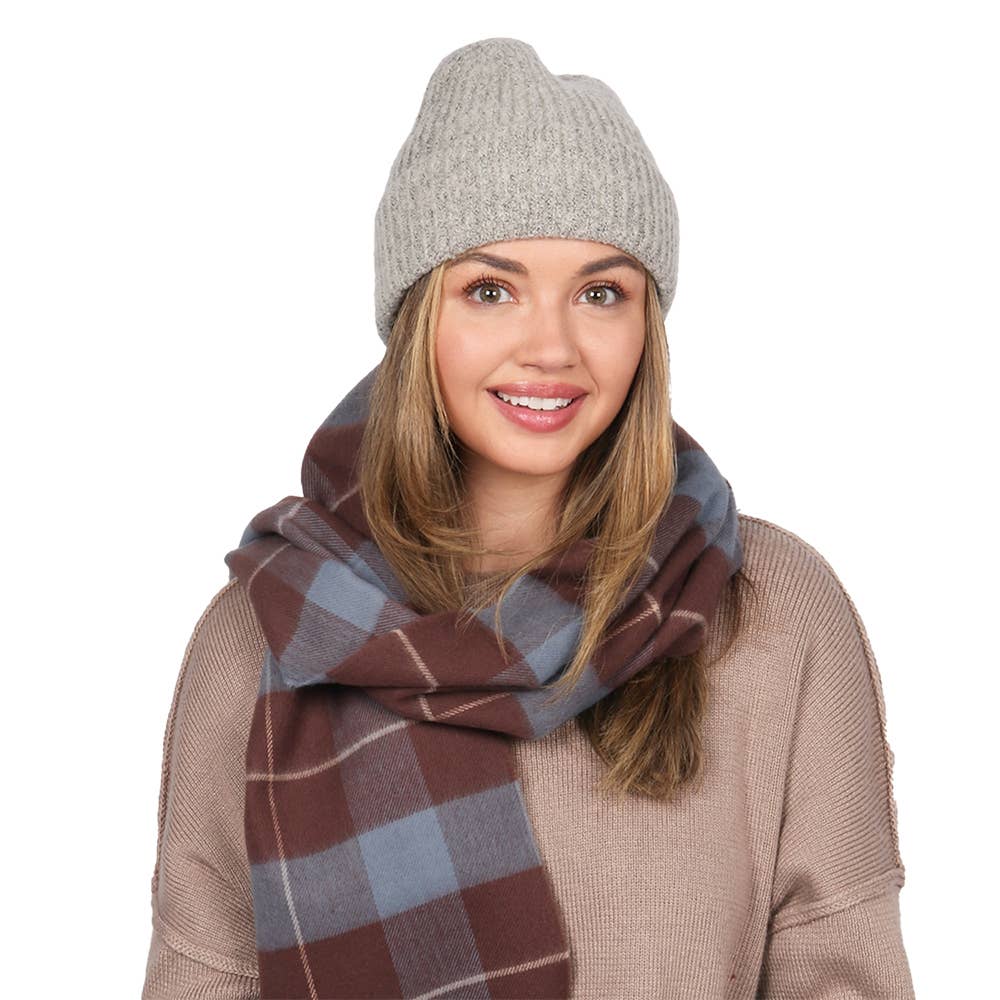 David And Young - Wholesale Beanie - Unisex - Holiday Soft Knit Cuffed Beanie + Vegan Cashmere Scarf SET6