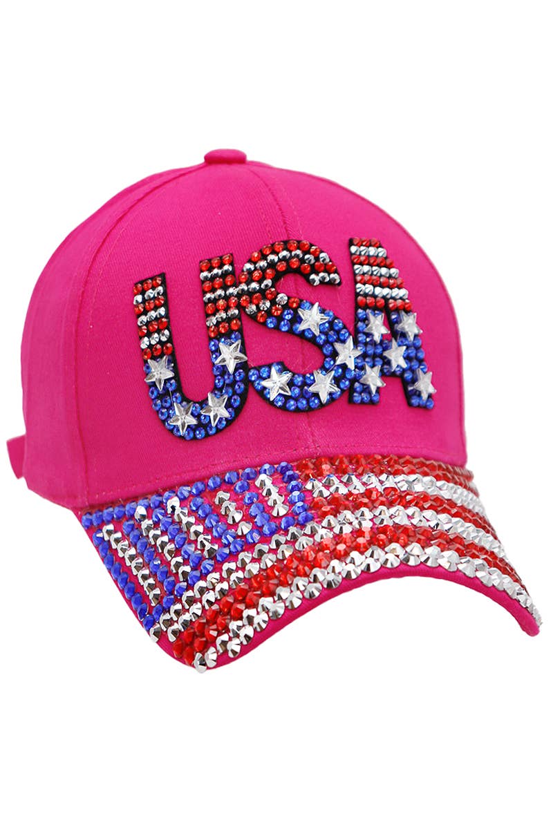 Cap Zone - Wholesale Baseball Cap - Women's - USA American Flag Bling Rhinestone Baseball Cap3
