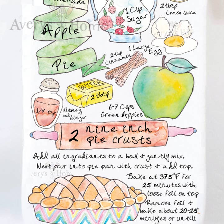 Apple Pie Recipe Tea Towel for wholesale by Avery's Home