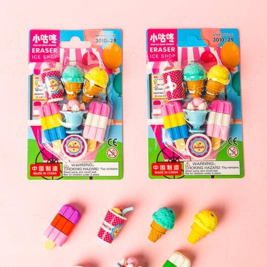 Ice Cream Treats Series Mini Erasers Card for wholesale by Great Playthings
