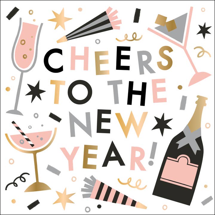 soiree-sisters - Wholesale Disposable Napkin - New Year Cocktail Napkins | Cheers New Year - Foil - 20ct