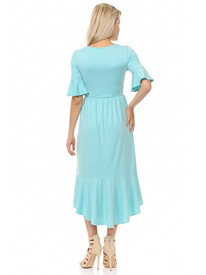 Allium - Wholesale Dress - Women's - Mermaid Ruffle Hemline Midi Dress
