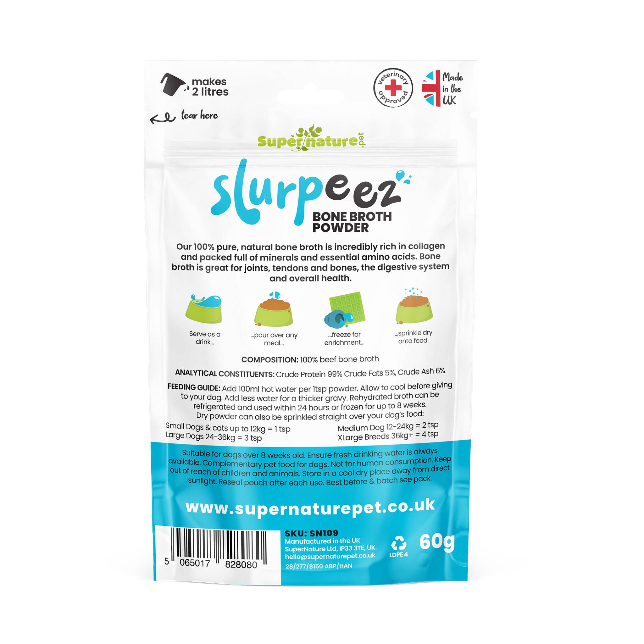 Natures Grub – wholesale Pet supplement – Cat/dog – Supernature Slurpeez Beef Bone Broth Powder for Dogs 60g2