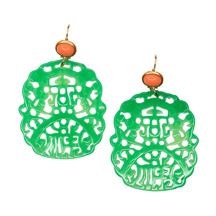 Carved Jade Pierced Earrings for wholesale by Kenneth Jay Lane