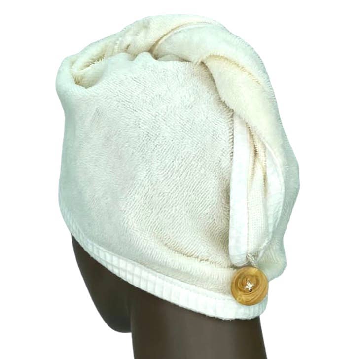 Emmanuel Création - Wholesale Hair Towel/Wrap - “White Honeycomb” ecru hair towel1
