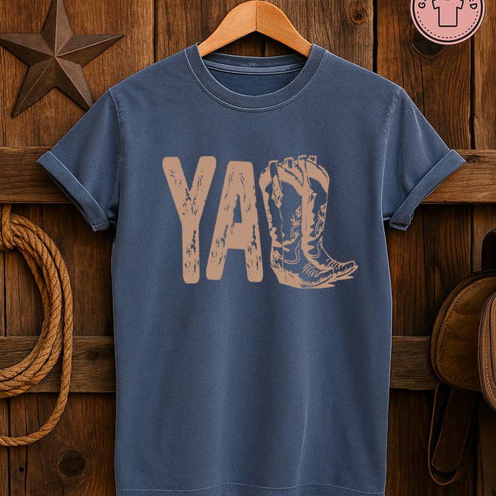 YALL BOOTS WESTERN GARMENT DYED GRAPHIC T SHIRT for wholesale by LaLaSista