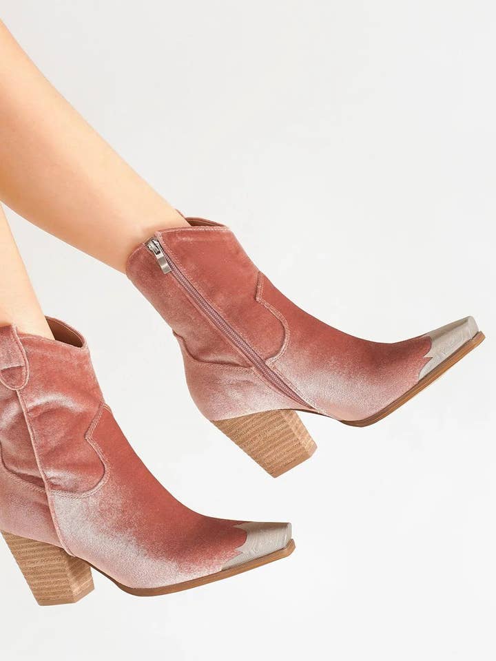 Mars Sky Shoes Wholesale - Wholesale Cowboy Boots - Women's - Beast Fashion DAKOTA-01 Women Block Heel Metallic Cap Toe Velvet Western Booties-12 Pairs Pack-42.75/Pair8