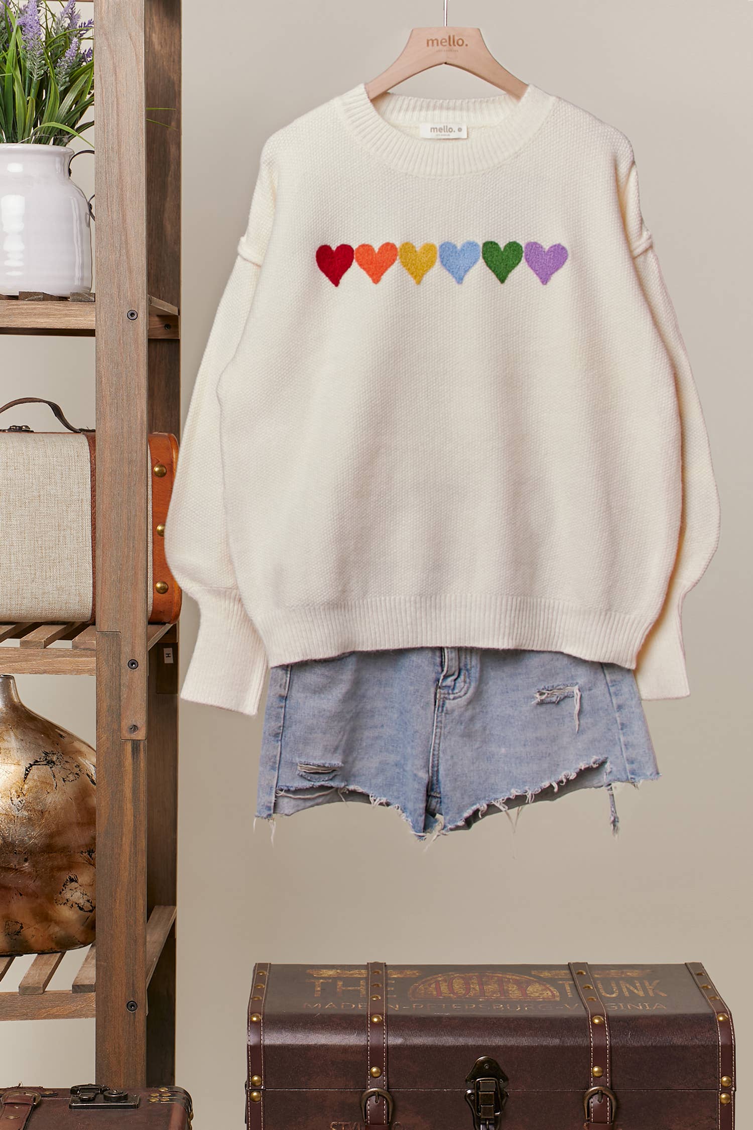 Ivory Multi Rainbow Heart Shaped Patch Sweater for wholesale on Faire3