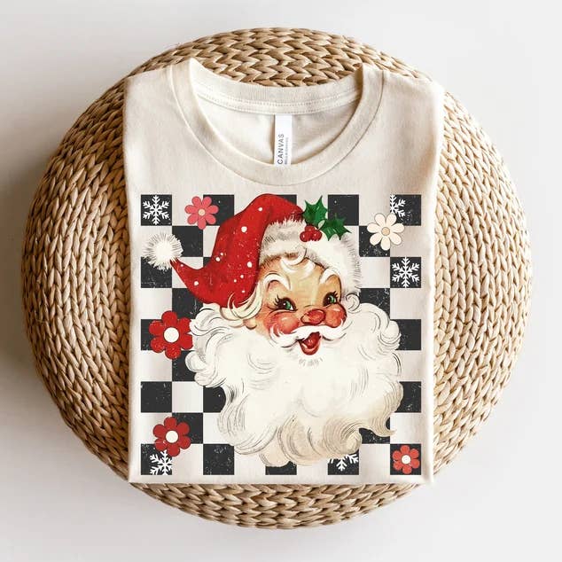 Buckin Baby Wholesale - Wholesale Screen Printed T-Shirt - Kids - Checkered Santa 0