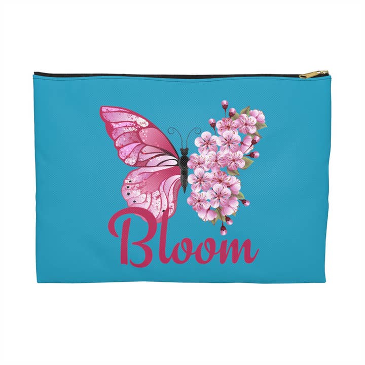 Pink Butterfly Flower Bloom lærred lynlås pose for engroshandel hos Pugs In Mugs Creations