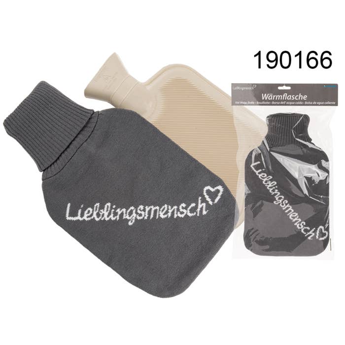 Ivory colored hot water bottle, Lieblingsmensch, for wholesale by Out of the blue KG