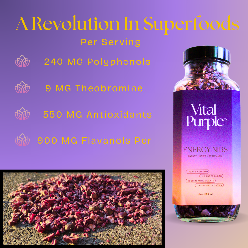 Vital Purple - Wholesale Cocoa Nibs - Energy Nibs High Flavanol Cocoa 10z | Truly Raw | High Antioxidant | Low Cadmium | Purple Cocoa1