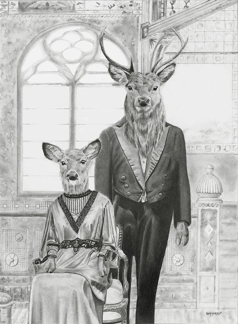 Keith Harrop - Pencil Art - Wholesale Ansichtkaartset - 10 verschillende ansichtkaarten. Set #3 Victoriaanse vintage dierenkunst5