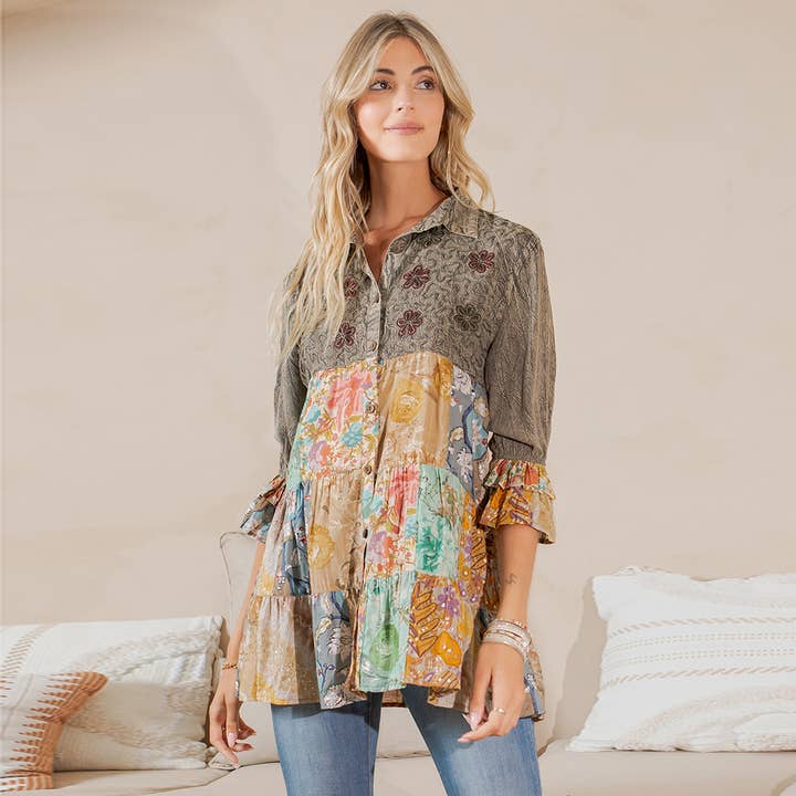 GRAVEL Vintage Bohemian : Tiered Bohemian Top for wholesale on Faire