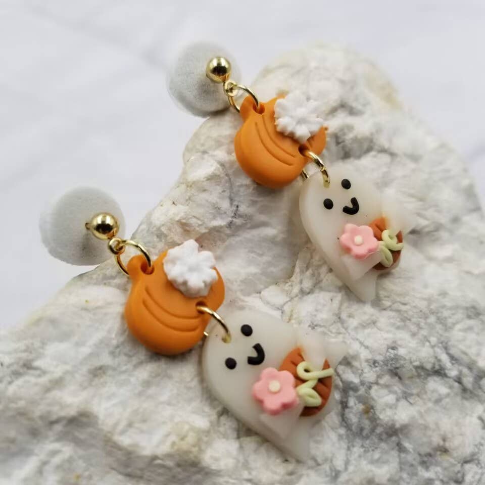 The Pretty Jewellery - Wholesale Dangle Earrings - Halloween Pumpkin Ghost Clay Earrings1