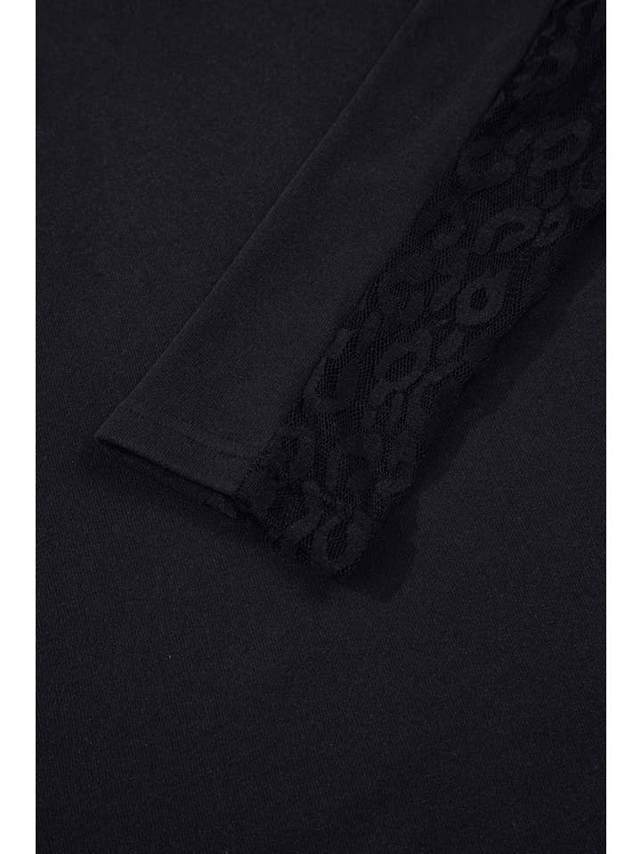 Black Leopard Mesh Patchwork Long Sleeve Top for wholesale on Faire3