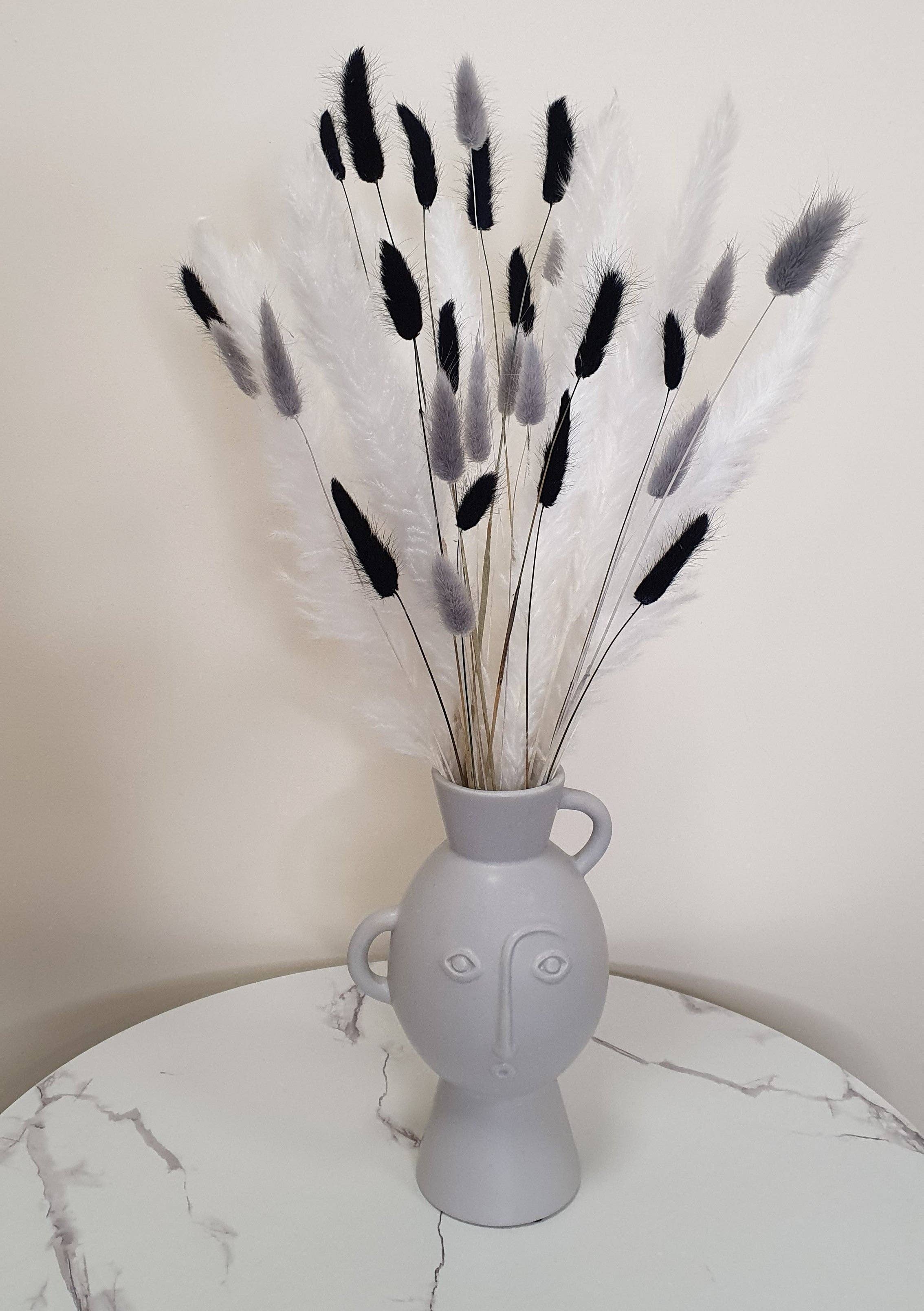 Opal Lily - Wholesale Dried/Pressed Flowers - Pampas Grass & Bunny Tails Bundle - White, Black & Grey6