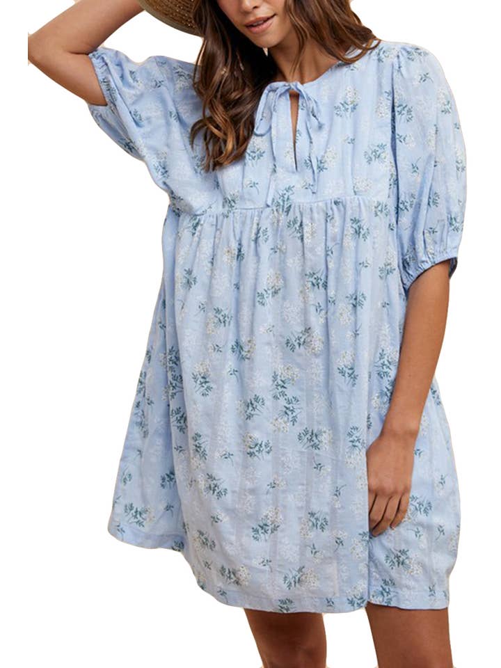 Vanilla Monkey - Wholesale Dress - Women's - Floral Print Loose Fit Babydoll Mini Dress