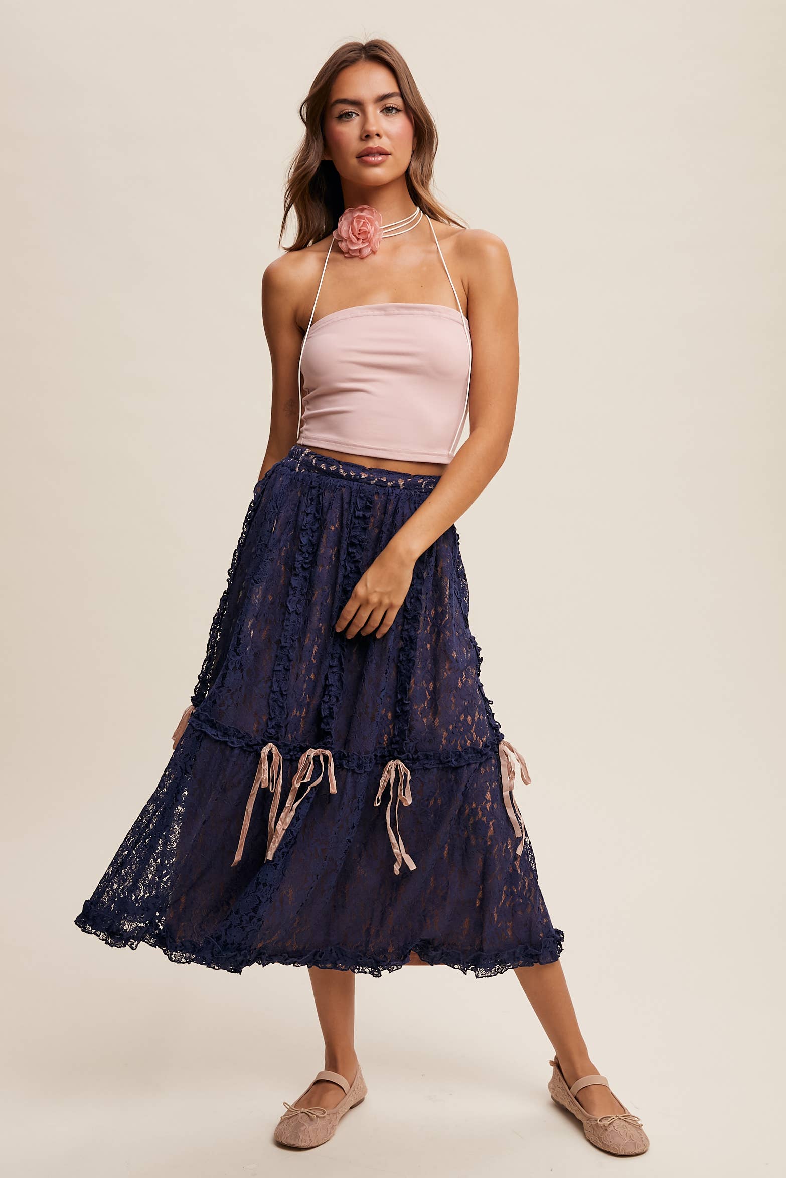 Listicle – wholesale Skirt – Women’s – Lace Midi Skirt with Ribbon Details9