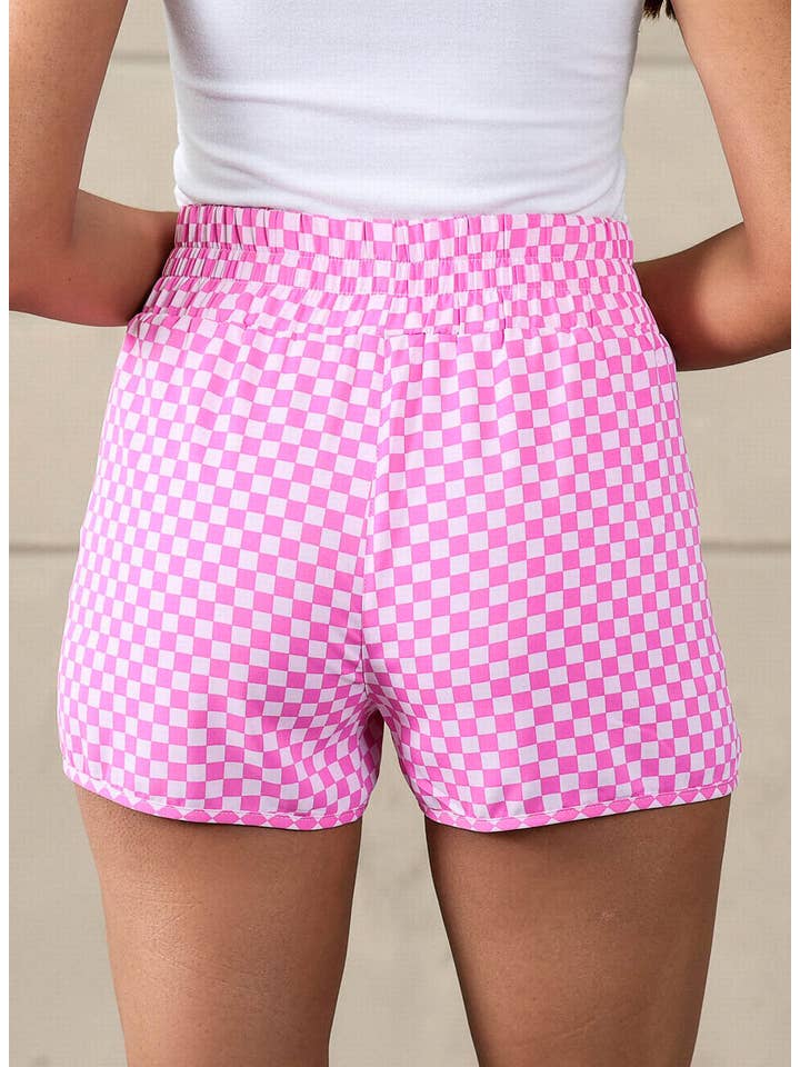 Aapparella - Wholesale Athletic Shorts - Women's - Women Checked Plaid High Waist Athletic Shorts | S-XL