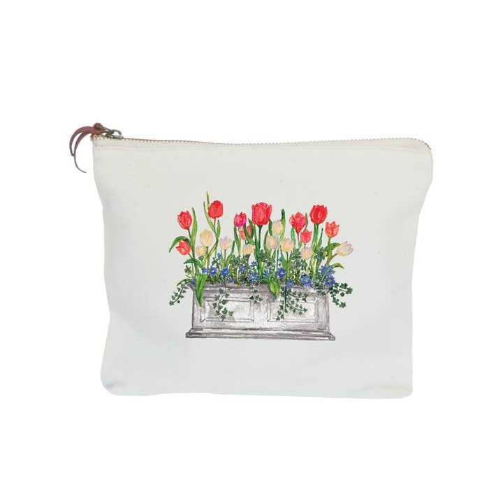 Rödvita och blå tulpaner i fönsterlåda dragkedjefodral för wholesale av Tina Labadini Designs