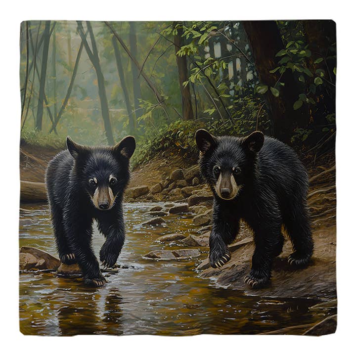 Mill Wood Art - Wholesale Coasters - Black Bear Cute Cubs | Drink Coaster | Absorbent Ridged Ceramic0