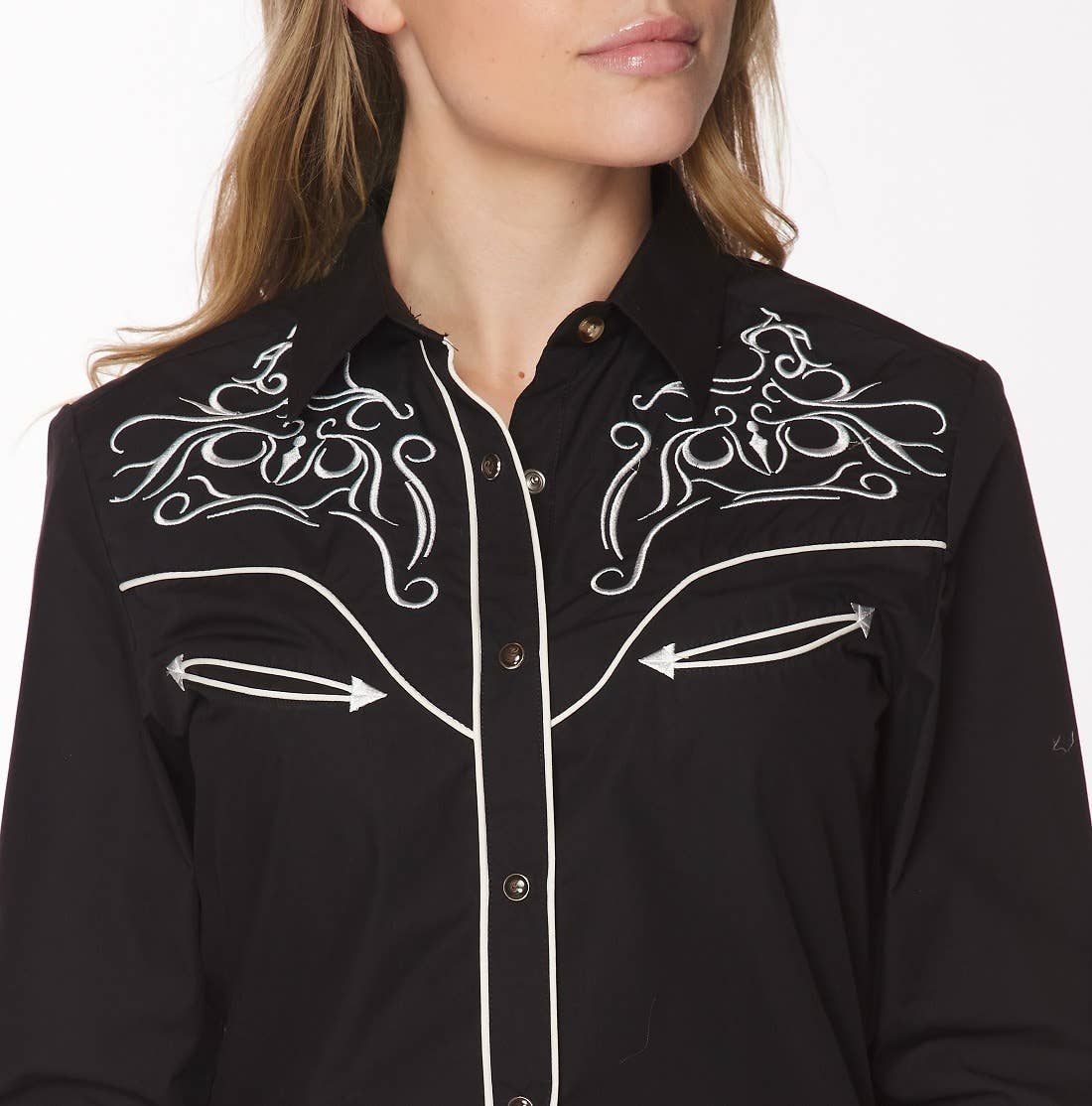 Rodeo Clothing - Vente Chemise à col boutonné – femme - Robe brodée à manches longues d'inspiration western pour femmes72
