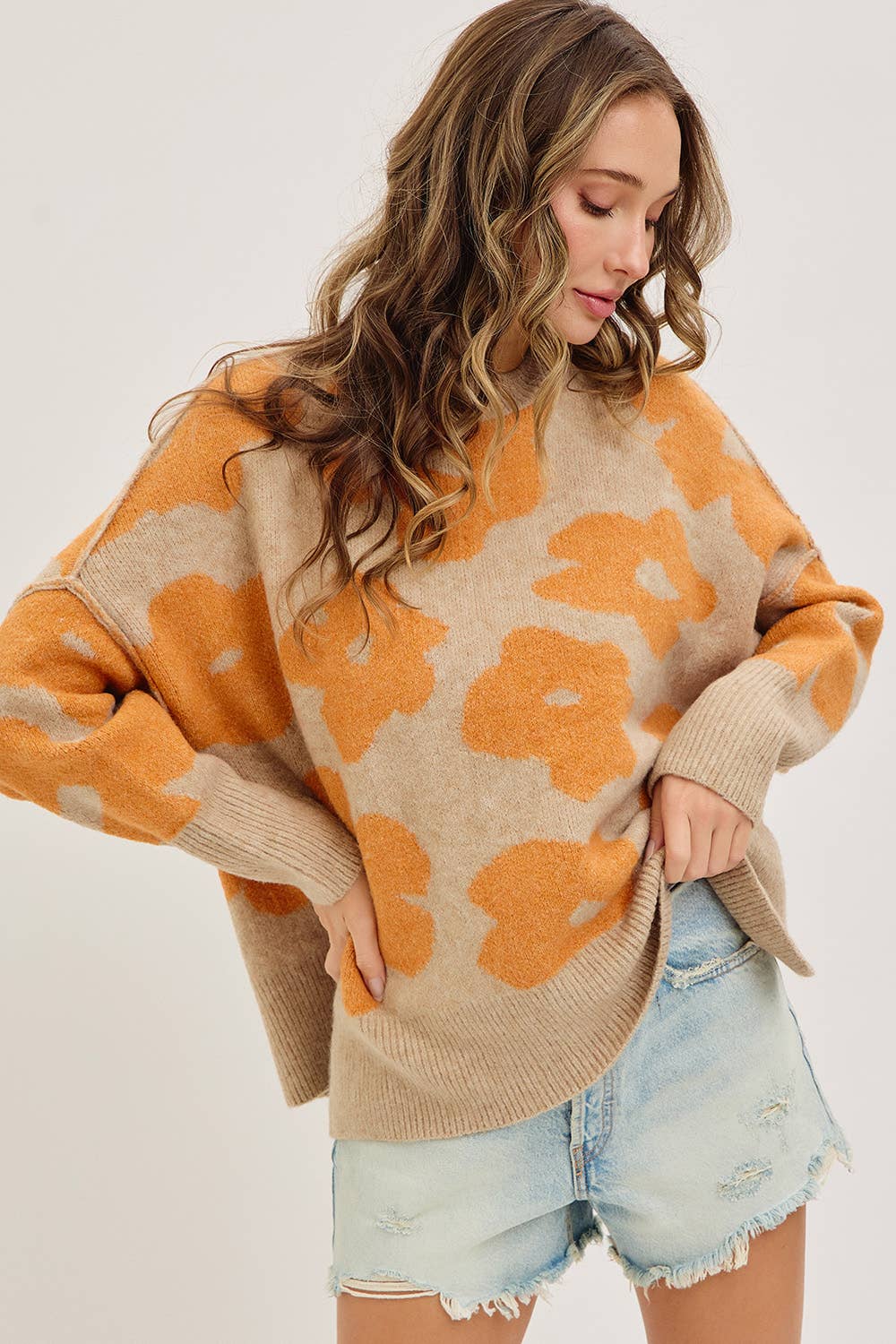 Sweet Lovely by Jen - Wholesale Knit Sweater - Women's - FLORAL LOOSE FIT SWEATER KNIT26