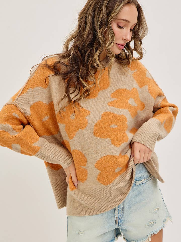 Sweet Lovely by Jen - Wholesale Knit Sweater - Women's - FLORAL LOOSE FIT SWEATER KNIT26