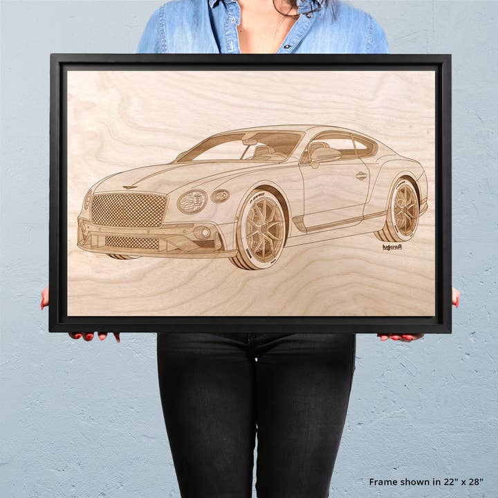 Bentley Continental GT 2020 Framed Wood Engraved Artwork for wholesale by Lugcraft