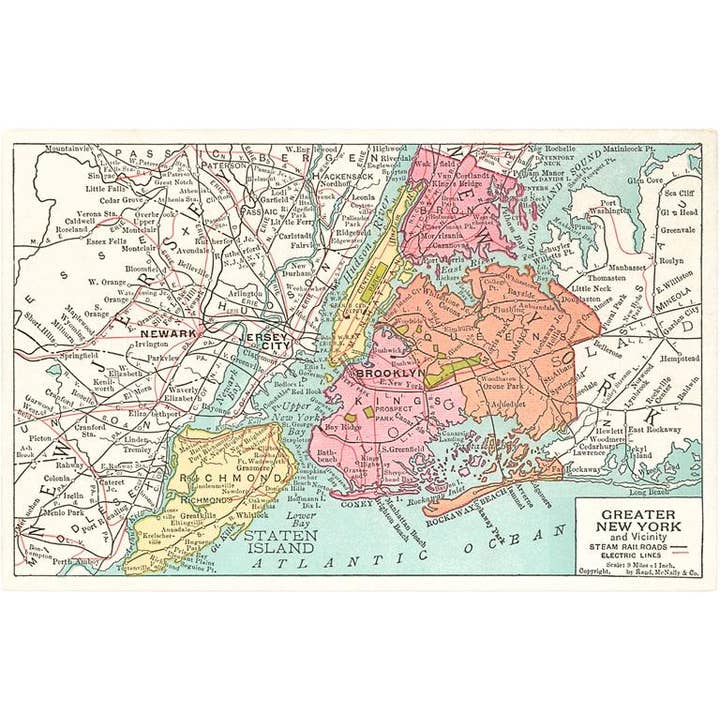 Gratulationskort NY-715 Karta över Större New York City för wholesale av Found Image Press