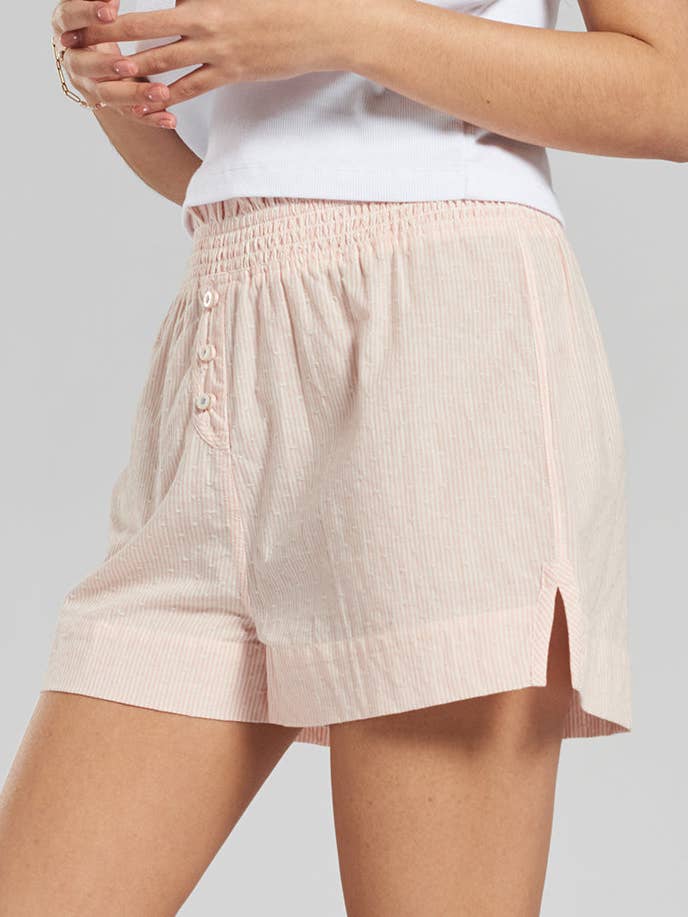 Pantalones cortos de pijama de algodón ético Lomandra - Coral Amanecer para venta al por mayor de Peachaus