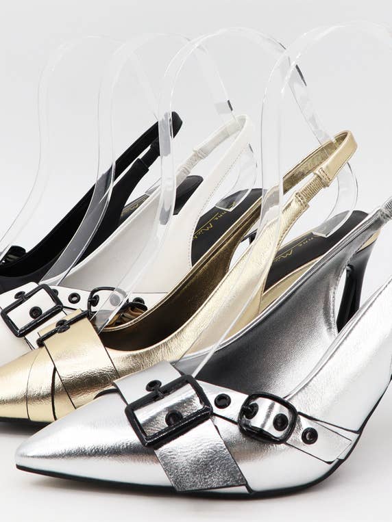 SANDALE À TALONS HAUTS À BOUT POINTU AVEC BOUCLE SUR LE DEVANT pour la vente par Andrea Bijoux