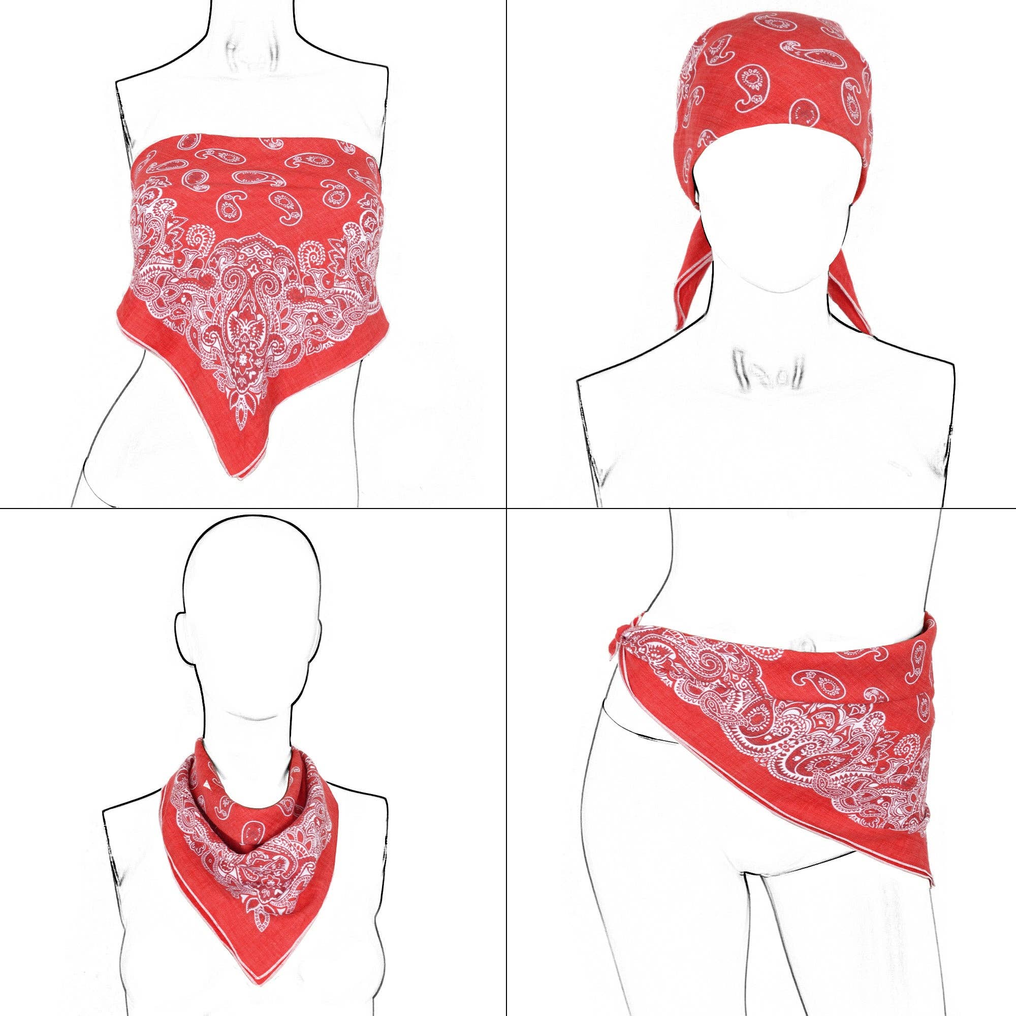AK Brand – wholesale Bandana – Women's – Cotton Paisley Print Bandana Scarf Square Neck Head Wrap - 27