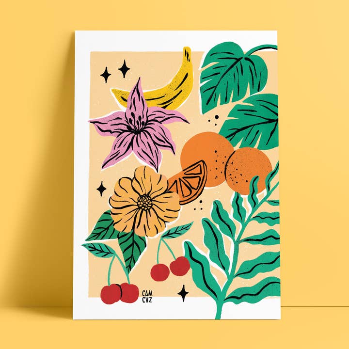 Still Life | poster di frutta e fiori colorati per la vendita all'ingrosso da parte di Camille Cauvez illustration et papeterie