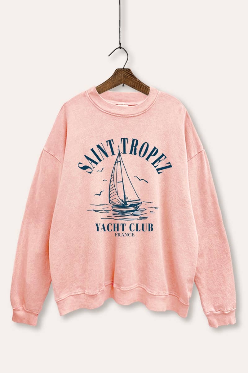 VINTAGE POINT USA - Vente Sweat-shirt à imprimés – femme - SWEATSHIRT DÉLAVÉ MINÉRAL "SAINT TROPEZ YACHT CLUB"1