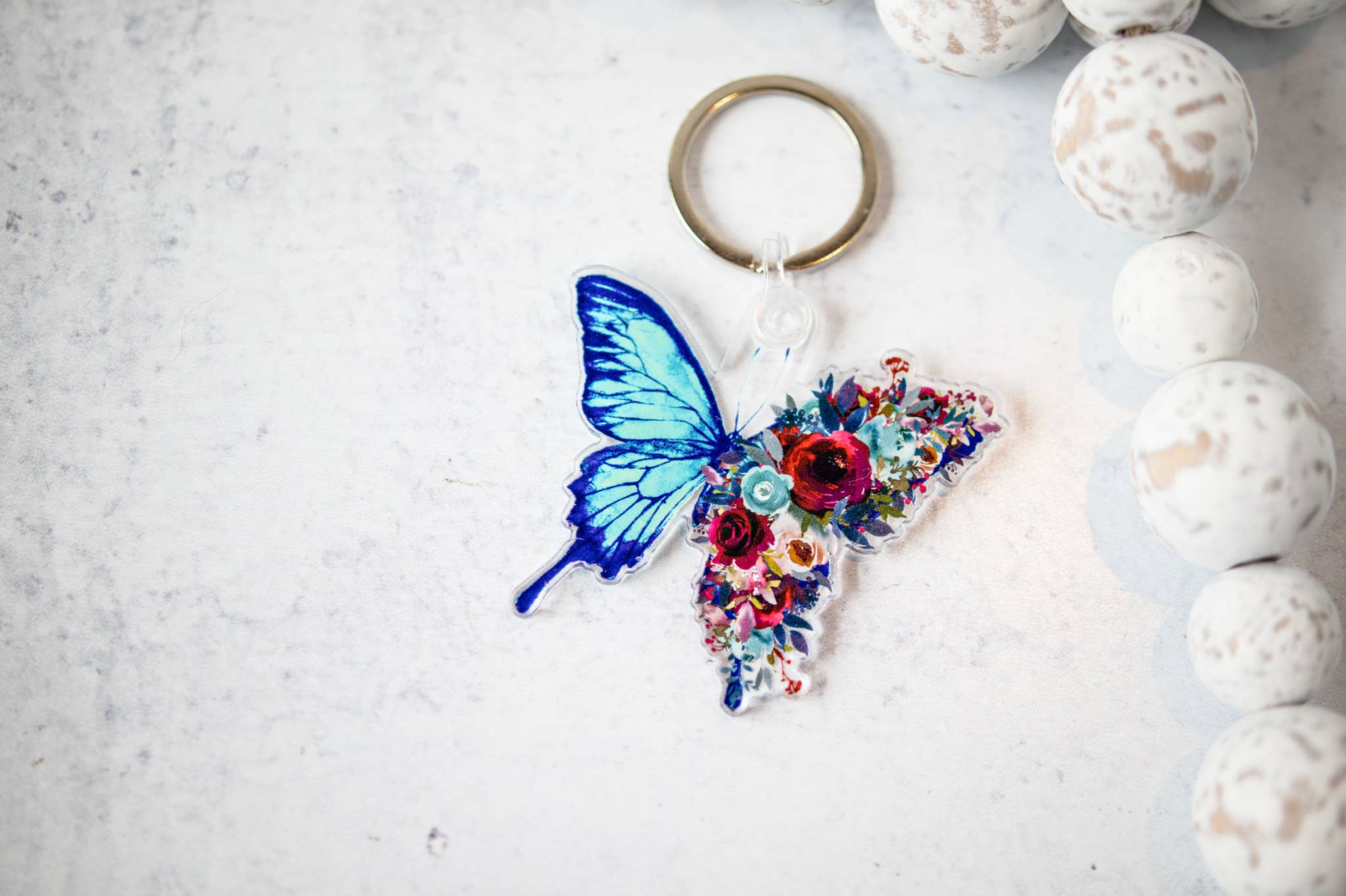 Savannah and James Co - Wholesale Keychain - Women's - Blue Floral Butterfly, Keychain2
