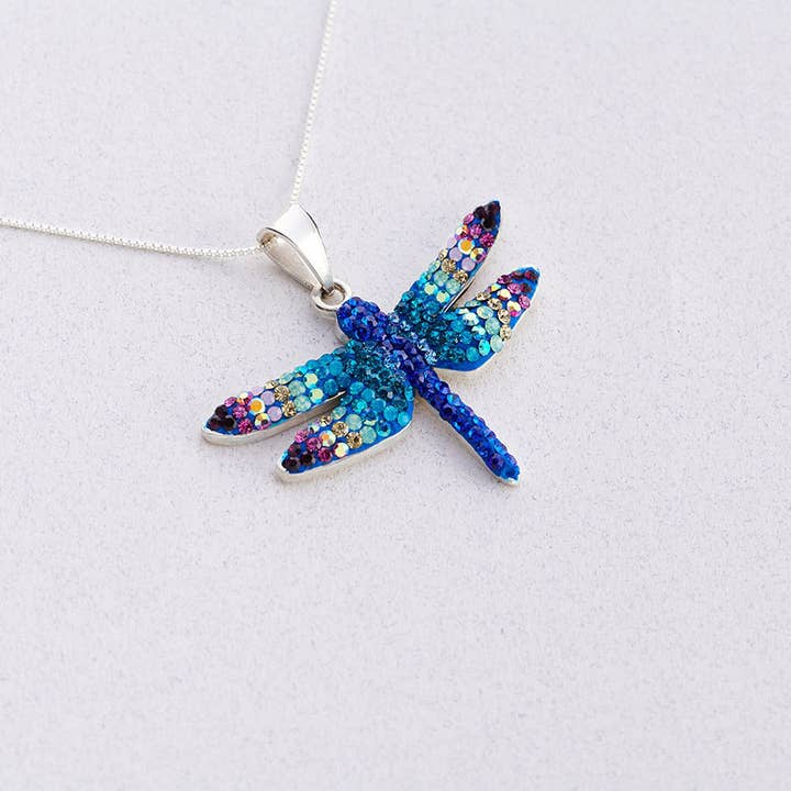 PP-8586 / CRYSTAL & SILVER MYSTIC DRAGONFLY PENDANT for wholesale by Mosaico Jewels