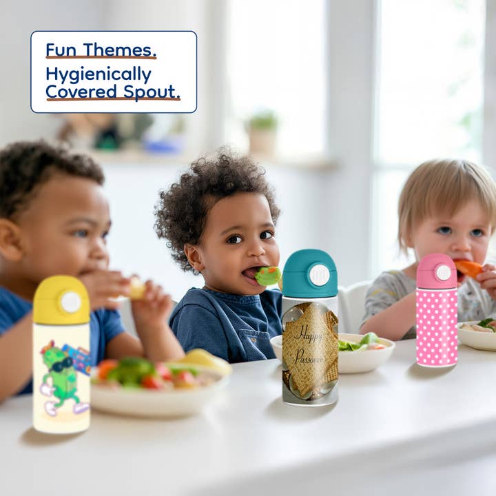 3dRose - Wholesale Water Bottle - 3dRose, Image of Happy Passover On Matzoh And Seder Plate, Kids Water Bottle4