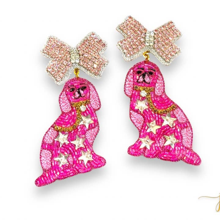 Pink Staffordshire Star Dog Beaded Rhinestone Earrings for wholesale by Jenny Patrick Designs ™