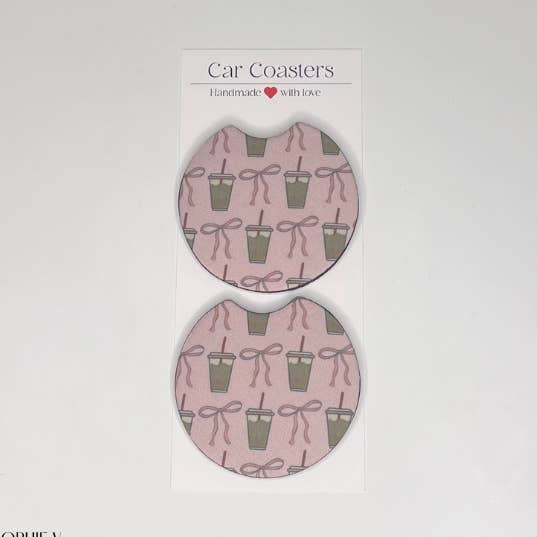 Dessous de verre pour voiture en forme de café glacé rose pour la vente par Sophie V. Designs