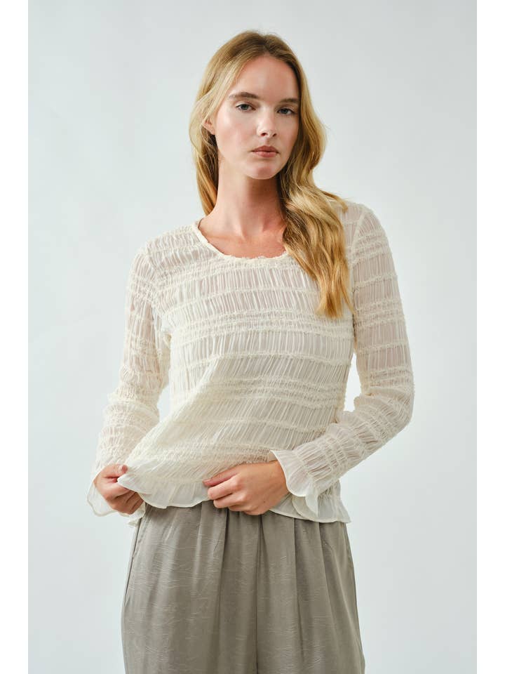 Aaron & Amber - Wholesale Knit Top - Women's - AJT5432 LACE DETAIL SHEER SMOCKING TOP16