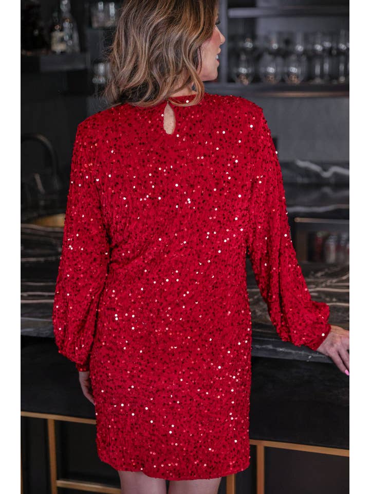 Old Flame Sequin Dress- Red for wholesale on Faire5