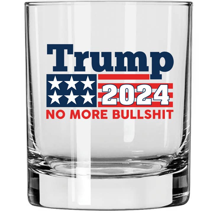 Patriot's Cave, Trump 2024 No More Bullshit 11 oz Whiskey Glass for wholesale by Patriot's Cave