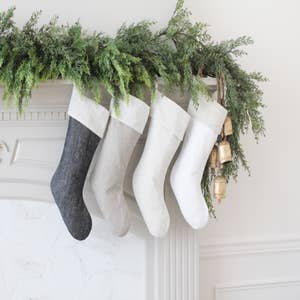 Neutral White Stripe Stitch Christmas Stocking with Velvet Cuff