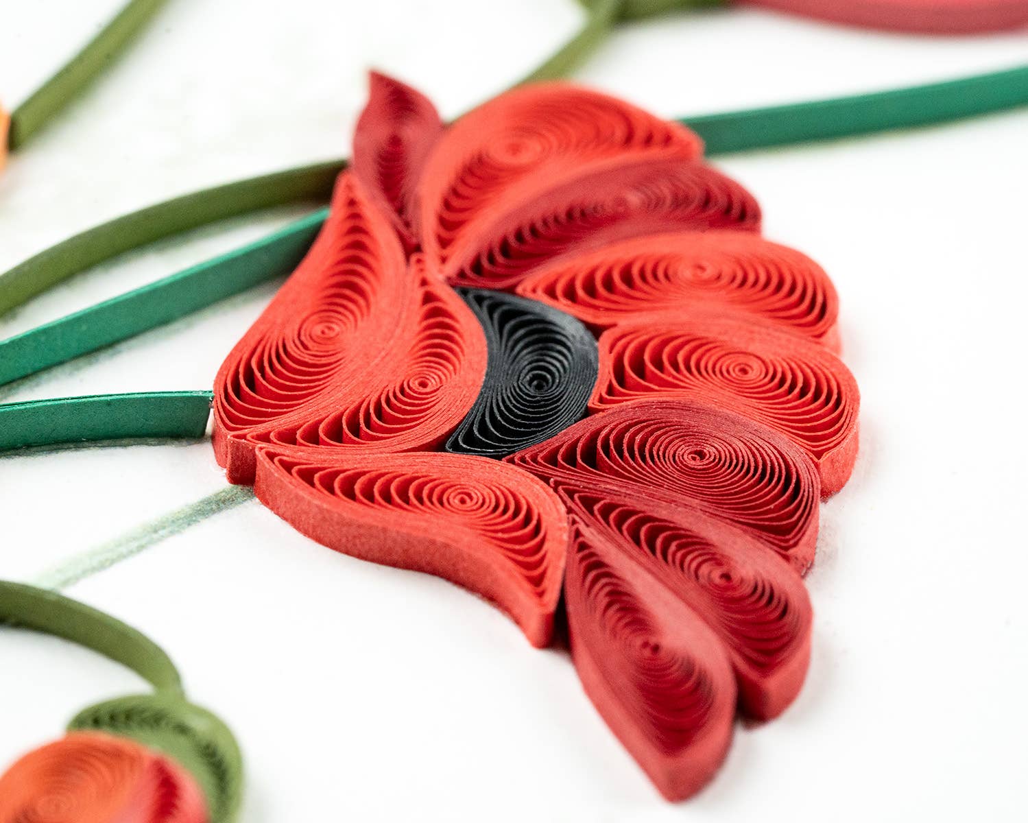 Quilling Card - Wholesale Everyday Greeting Card - Quilled Red & Orange Poppies Greeting Card1