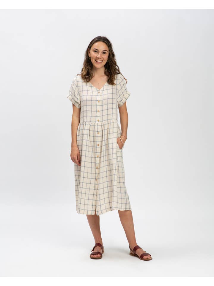 Matona - Wholesale Dress - Women's - Linen Midi Dress / blue net