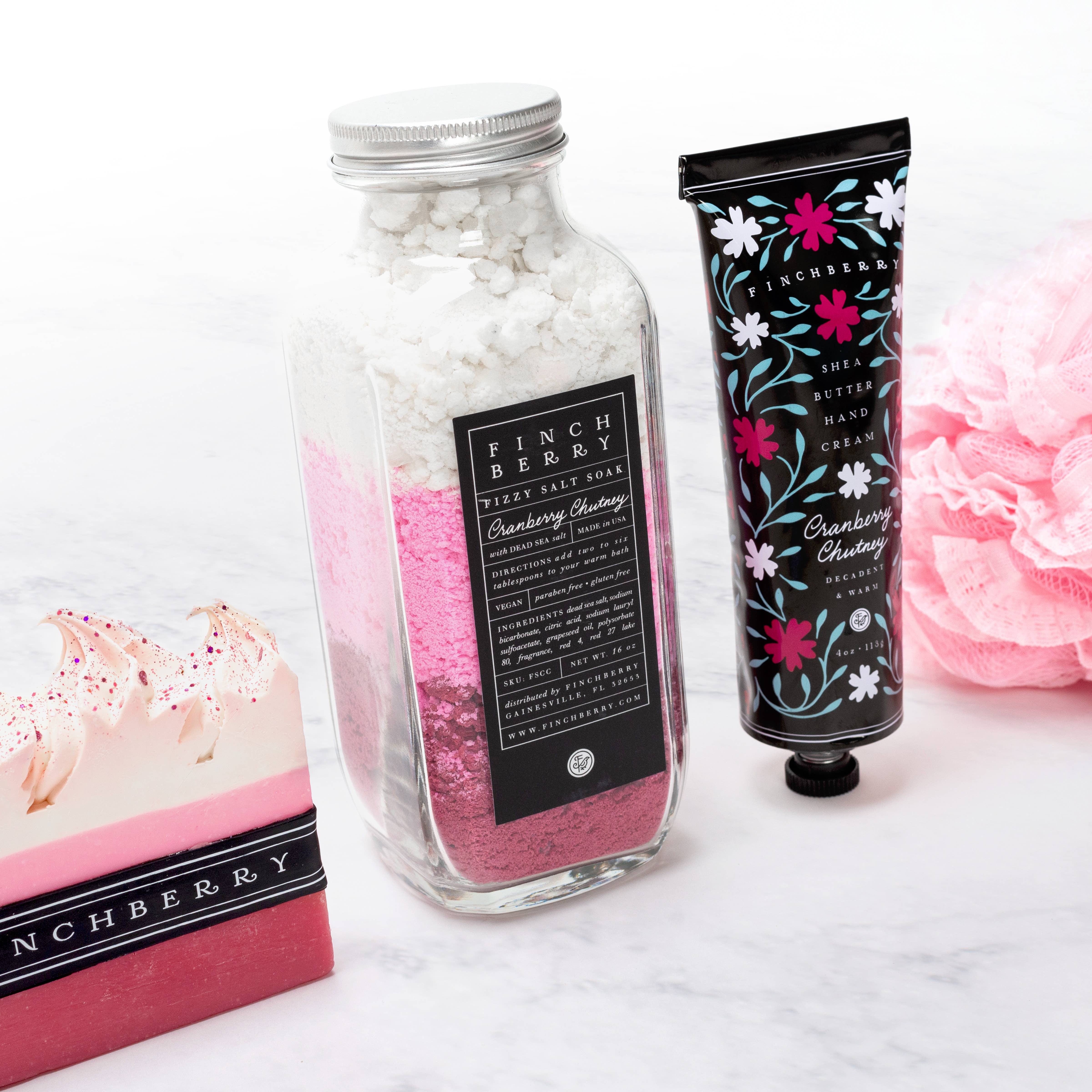 FinchBerry - Vente Sel de bain - Bain moussant adoucissant au sel pétillant et chutney de canneberge3